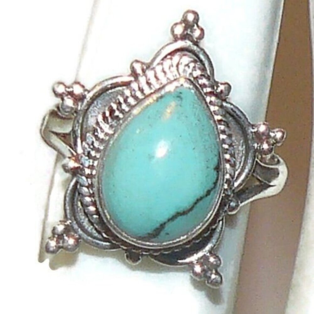 Unique Genuine Turquoise Sterling Silver Ring Adjustable